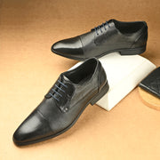 Men Premium Leather Black Lace-Up Formal Derby Shoes (V-Roman-62-Black)