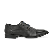 Men Premium Leather Black Lace-Up Formal Derby Shoes (V-Roman-62-Black)