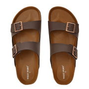 West Port Men's Cushion Sliders | PU Padded Footbed | Bounce Back Technology | Lightweight Flip Flops for Everyday Comfort (M-Aero-09-Brown)