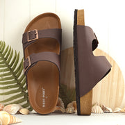 West Port Men's Cushion Sliders | PU Padded Footbed | Bounce Back Technology | Lightweight Flip Flops for Everyday Comfort (M-Aero-09-Brown)