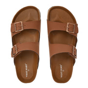 West Port Men's Cushion Sliders | PU Padded Footbed | Bounce Back Technology | Lightweight Flip Flops for Everyday Comfort (M-Aero-09-Tan)