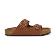 West Port Men's Cushion Sliders | PU Padded Footbed | Bounce Back Technology | Lightweight Flip Flops for Everyday Comfort (M-Aero-09-Tan)