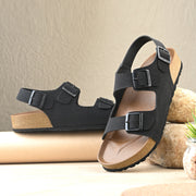 West Port Men's Cushioned Sandals with Buckle Strap – Ultimate Comfort & Style (M-Aero-59-Black)