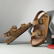 West Port Men's Cushioned Sandals with Buckle Strap – Ultimate Comfort & Style (M-Aero-59-Camel)