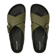 West Port Men's Cushion Sliders | PU Padded Footbed | Bounce Back Technology | Lightweight Flip Flops for Everyday Comfort (M-Aero-19-Olive)
