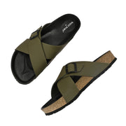 West Port Men's Cushion Sliders | PU Padded Footbed | Bounce Back Technology | Lightweight Flip Flops for Everyday Comfort (M-Aero-19-Olive)