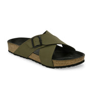 West Port Men's Cushion Sliders | PU Padded Footbed | Bounce Back Technology | Lightweight Flip Flops for Everyday Comfort (M-Aero-19-Olive)