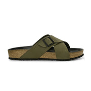 West Port Men's Cushion Sliders | PU Padded Footbed | Bounce Back Technology | Lightweight Flip Flops for Everyday Comfort (M-Aero-19-Olive)