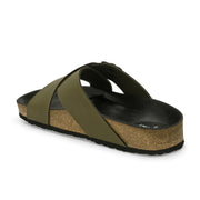 West Port Men's Cushion Sliders | PU Padded Footbed | Bounce Back Technology | Lightweight Flip Flops for Everyday Comfort (M-Aero-19-Olive)