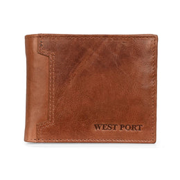 West Port Men's Genuine Leather Wallet – Classic Design with Ample Storage (M-WT-ISC-13-COGNAC-MEDIUM)