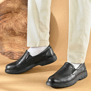 Men Premium Leather Black Formal Slip-On Shoes (Airman-02-Black)