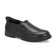 Men Premium Leather Black Hands-Free Slip-In Shoes with Heel Cushion Support Technology (AirMan-12-Black)