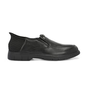 Men Premium Leather Black Hands-Free Slip-In Shoes with Heel Cushion Support Technology (AirMan-12-Black)