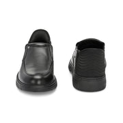 Men Premium Leather Black Hands-Free Slip-In Shoes with Heel Cushion Support Technology (AirMan-12-Black)