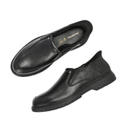 Men Premium Leather Black Hands-Free Slip-In Shoes with Heel Cushion Support Technology (AirMan-12-Black)