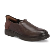 Men Premium Leather Brown Hands-Free Slip-In Shoes with Heel Cushion Support Technology (AirMan-12-Brown)