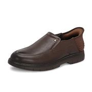 Men Premium Leather Brown Hands-Free Slip-In Shoes with Heel Cushion Support Technology (AirMan-12-Brown)