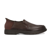 Men Premium Leather Brown Hands-Free Slip-In Shoes with Heel Cushion Support Technology (AirMan-12-Brown)