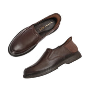 Men Premium Leather Brown Hands-Free Slip-In Shoes with Heel Cushion Support Technology (AirMan-12-Brown)