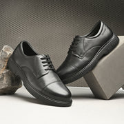 Men Full Soft Genuine Leather Black Cap Toe Police Derby Shoes (Airman-65-Black)