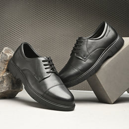 Men Full Soft Genuine Leather Black Cap Toe Police Derby Shoes (Airman-65-Black)