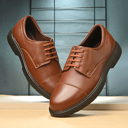 Men Full Soft Genuine Leather Cap Toe Police Tan Derby Shoes (Airman-65-Police-Tan)