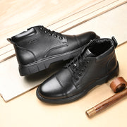 Men Premium Leather Police Lace-Up Ankle Boots with Side Zipper (Airman-75-Black)