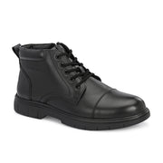 Men Premium Leather Police Lace-Up Ankle Boots with Side Zipper (Airman-75-Black)