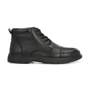 Men Premium Leather Police Lace-Up Ankle Boots with Side Zipper (Airman-75-Black)