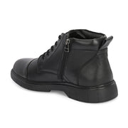 Men Premium Leather Police Lace-Up Ankle Boots with Side Zipper (Airman-75-Black)