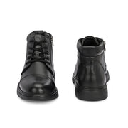 Men Premium Leather Police Lace-Up Ankle Boots with Side Zipper (Airman-75-Black)
