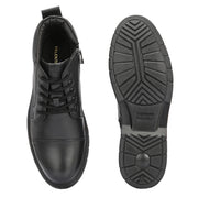 Men Premium Leather Police Lace-Up Ankle Boots with Side Zipper (Airman-75-Black)