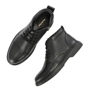 Men Premium Leather Police Lace-Up Ankle Boots with Side Zipper (Airman-75-Black)