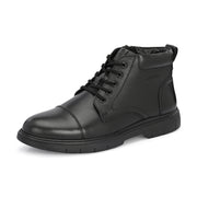 Men Premium Leather Police Lace-Up Ankle Boots with Side Zipper (Airman-75-Black)