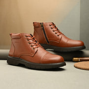 Men Premium Leather Police Lace-Up Ankle Boots with Side Zipper (Airman-75-PoliceTan)