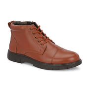 Men Premium Leather Police Lace-Up Ankle Boots with Side Zipper (Airman-75-PoliceTan)