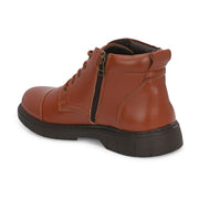 Men Premium Leather Police Lace-Up Ankle Boots with Side Zipper (Airman-75-PoliceTan)