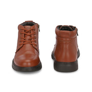 Men Premium Leather Police Lace-Up Ankle Boots with Side Zipper (Airman-75-PoliceTan)