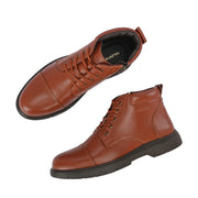 Men Premium Leather Police Lace-Up Ankle Boots with Side Zipper (Airman-75-PoliceTan)