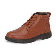 Men Premium Leather Police Lace-Up Ankle Boots with Side Zipper (Airman-75-PoliceTan)