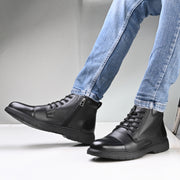 Men Premium Leather Lace-Up Ankle Boots with Side Zipper (Airman-80-Black)