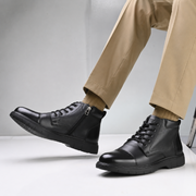 Men Premium Leather Police Lace-Up Ankle Boots with Side Zipper (Airman-80-Black)
