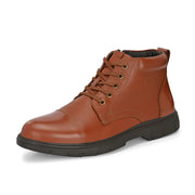 Men Premium Leather Police Lace-Up Ankle Boots with Side Zipper (Airman-80-PoliceTan)