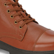 Men Premium Leather Police Lace-Up Ankle Boots with Side Zipper (Airman-80-PoliceTan)