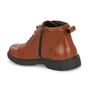 Men Premium Leather Police Lace-Up Ankle Boots with Side Zipper (Airman-80-PoliceTan)