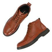 Men Premium Leather Police Lace-Up Ankle Boots with Side Zipper (Airman-80-PoliceTan)