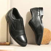 Men Premium Leather Classic Cap-Toe Police Oxford Shoes (AMAZONA-61-BLACK)