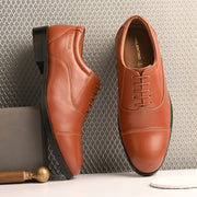 Men Premium Leather Classic Cap-Toe Police Oxford Shoes (AMAZONA-61-POLICE-TAN)