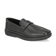 Men Premium Leather Black Slip-On Formal Shoes (Boat-01-Black)