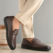 Men Premium Leather Brown Slip-On Formal Shoes (Boat-01-Brown)